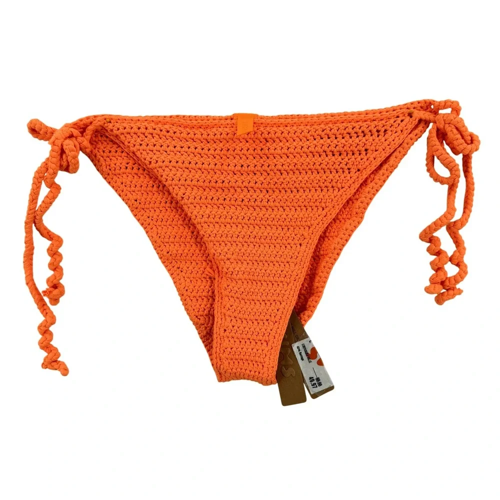Skims Bikini‎ Bottom Womens Large Orange Crochet Swim Beach Tie Side BB-BRF-2812
